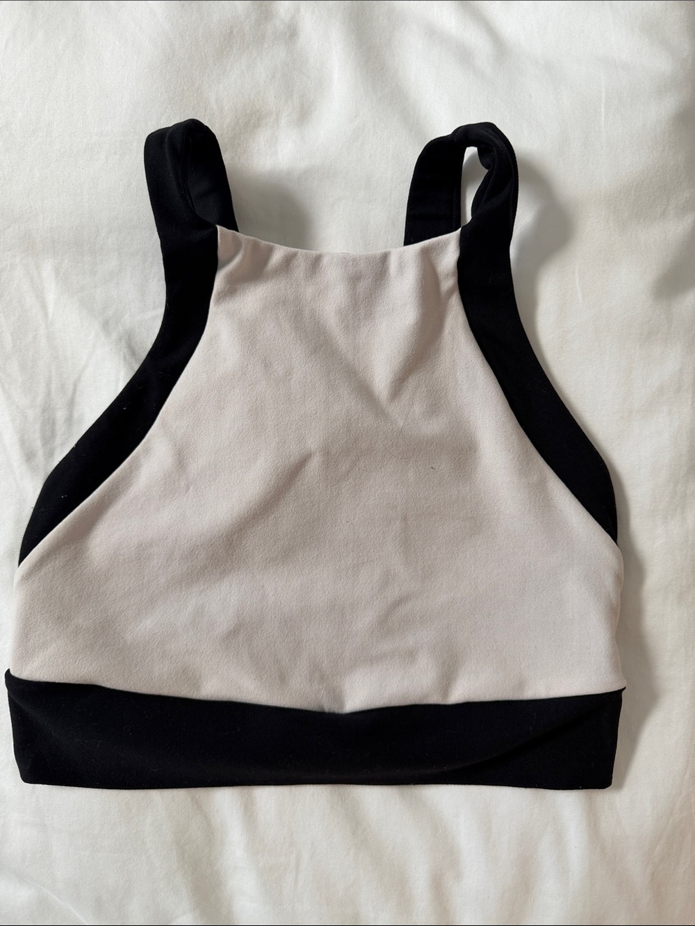 High-Neck Colorblock Sports Bra — Black & Light Beige